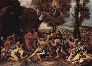 Nicolas Poussin Moses schlagt Wasser aus dem Felsen oil painting